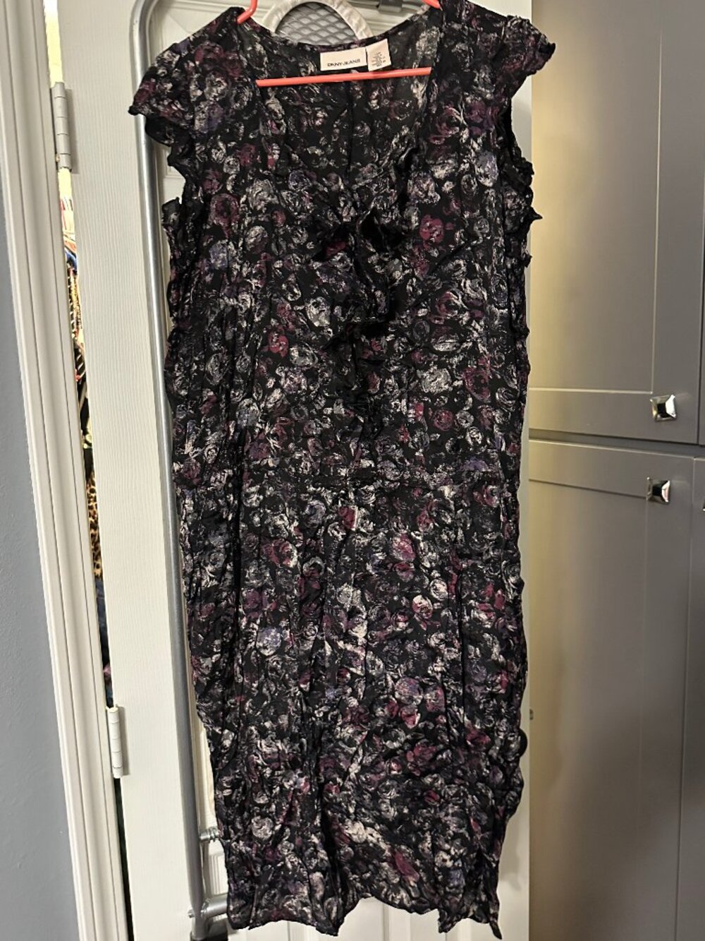 black abstract ruffle dress